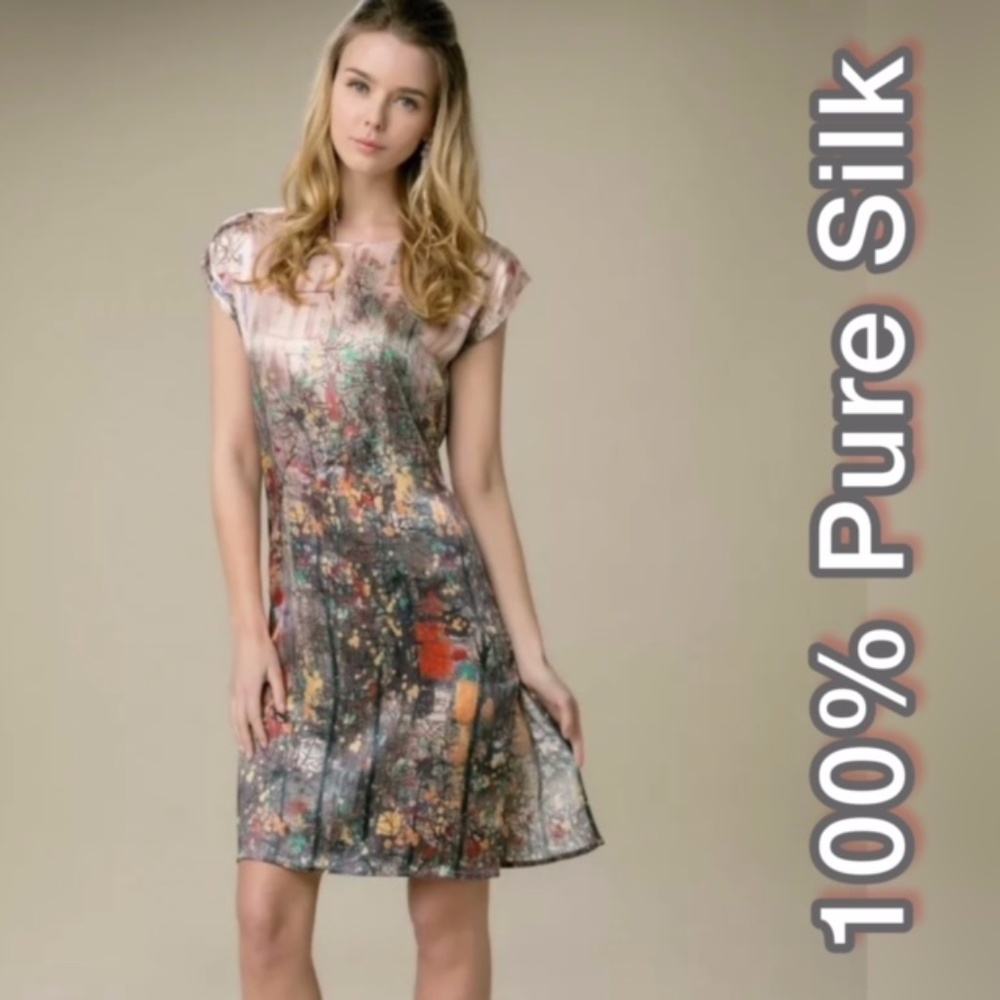 NWT 100% PURE MULBERRY SILK HAND PAINTED DRESS LUXURY TUNIC